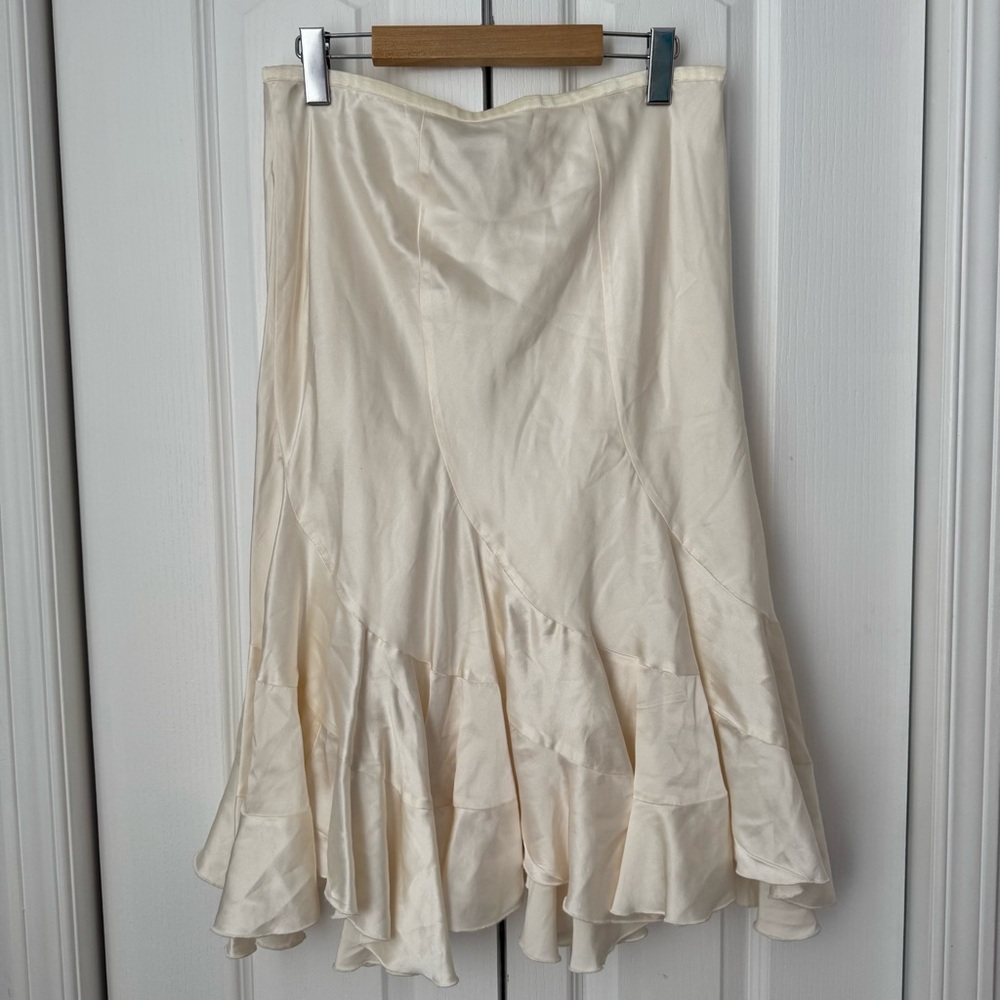 Margaret O’Leary Vintage Silk Cotton Pearl Cream Ruffle Midi Skirt